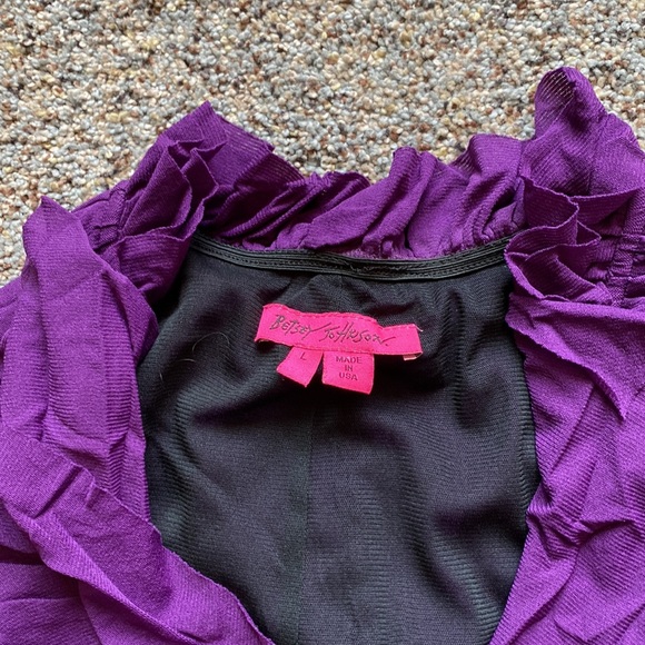 Betsey Johnson 90s Ruche Ruffle Top Corset Purple Goth Long Sleeve L - Picture 3 of 4